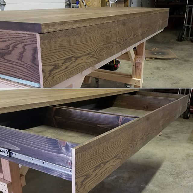 Slow goes it.  Drawer fronts are almost trimmed to size.  A little of the edges, a little of the bottom, and a little bit of touch up stain. #deskproject #diy #doityourself #handyman #woodworking #wood #carpentry #maker #makersgonnamake