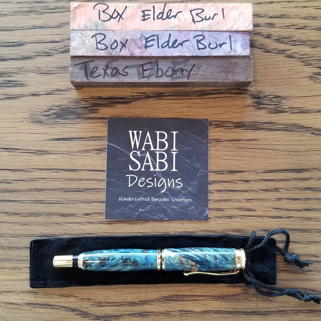 Check out this swag we won from @reiverwoodturning  This pen is amazing, the photo doesn't do it justice.  And we can't wait to try out those blanks.  Thanks a ton!